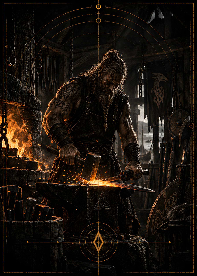 Viking Blacksmith Forging a Sword