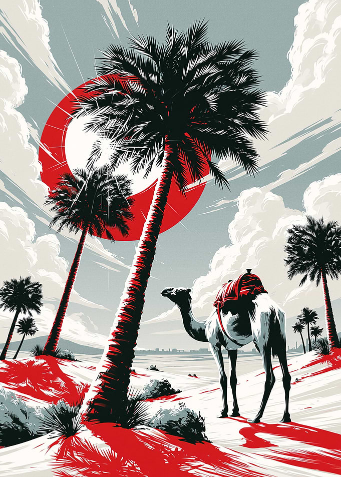 Camel in Desert Oasis Art