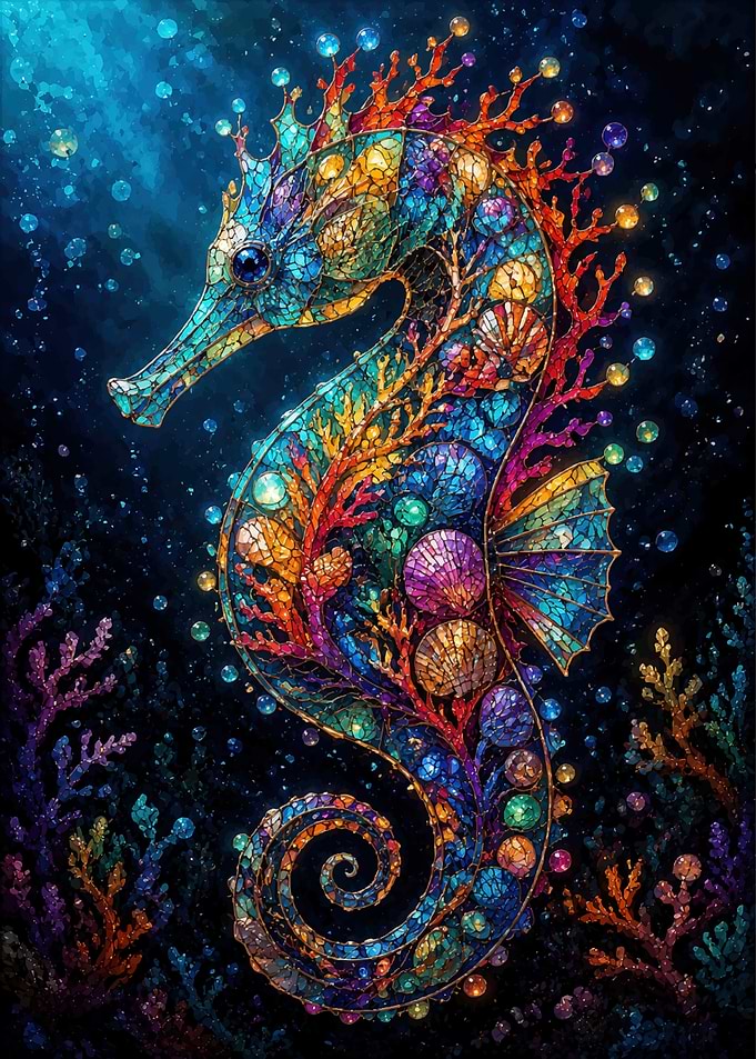 Stained Glass Mosaic Seahorse
