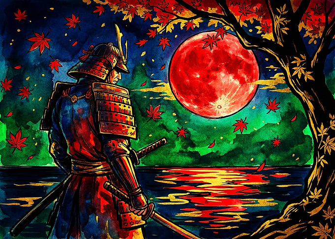 Samurai Under a Red Moon