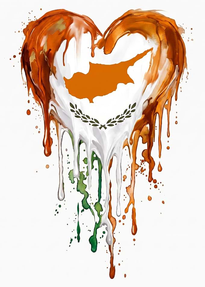 Cyprus Flag Heart Paint Drip Art