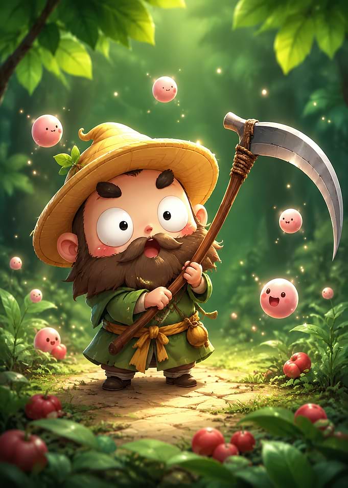 Cute Bearded Farmer with Magic Sprites