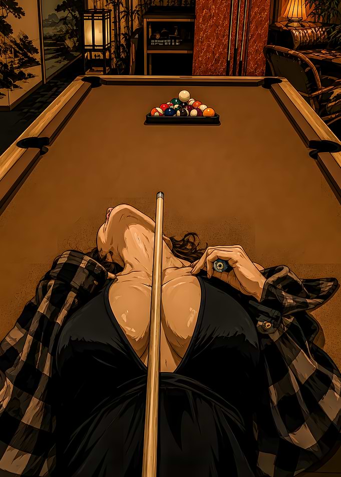 Woman Lying on Pool Table