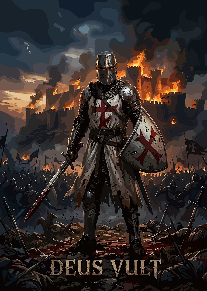Crusader Knight Deus Vult Battle Scene