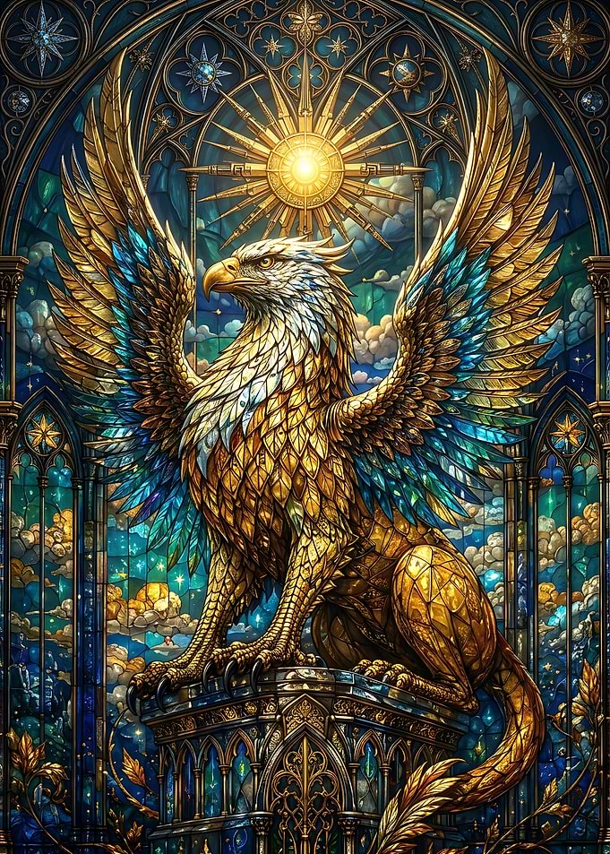 Golden Griffin Stained Glass Art