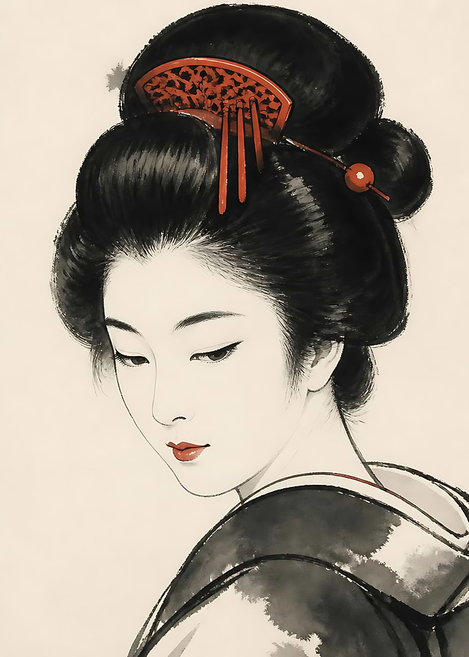 Elegant Geisha Portrait Painting