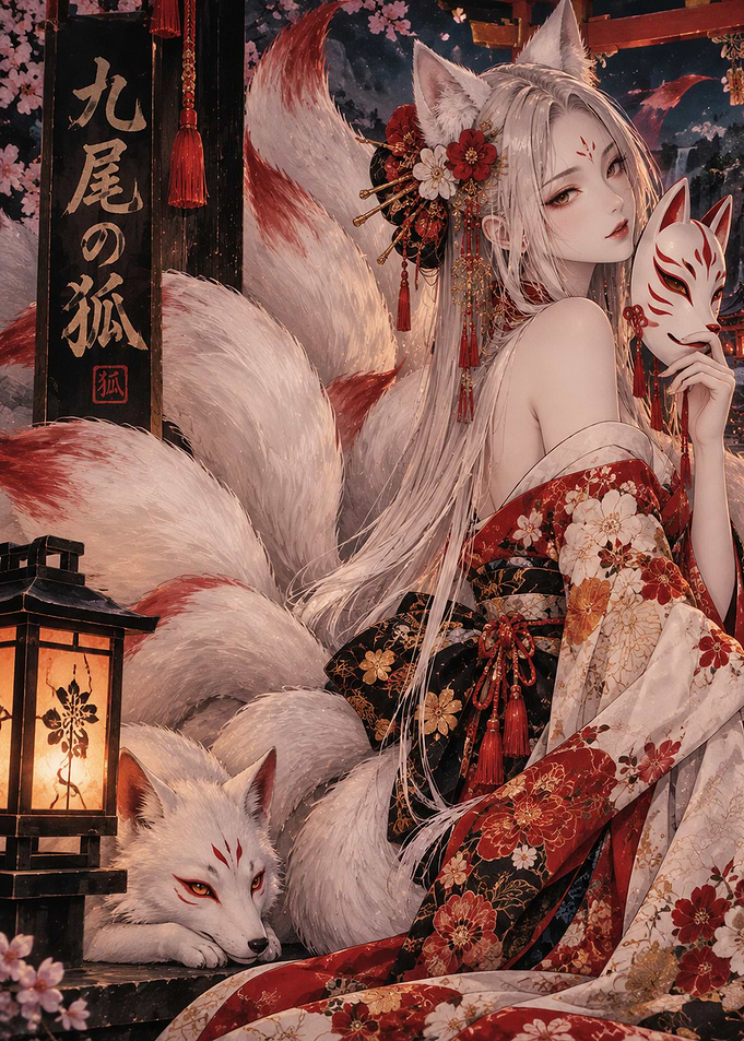 Nine-Tailed Fox Spirit in Kimono
