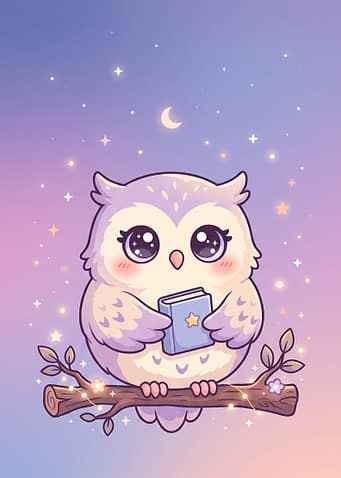 Cute Owl Reading a Book