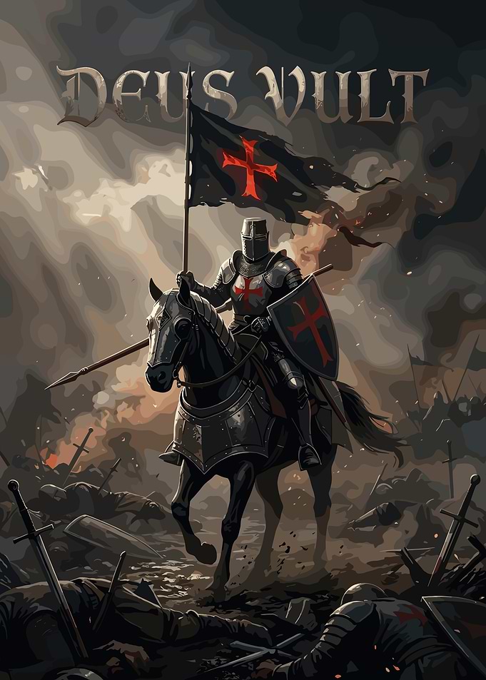 Deus Vult Crusader Knight on Horseback