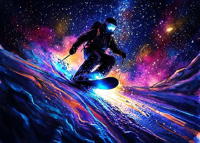 Cosmic Snowboarder in Deep Space