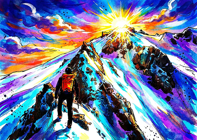 Climber Reaching the Mountain Peak