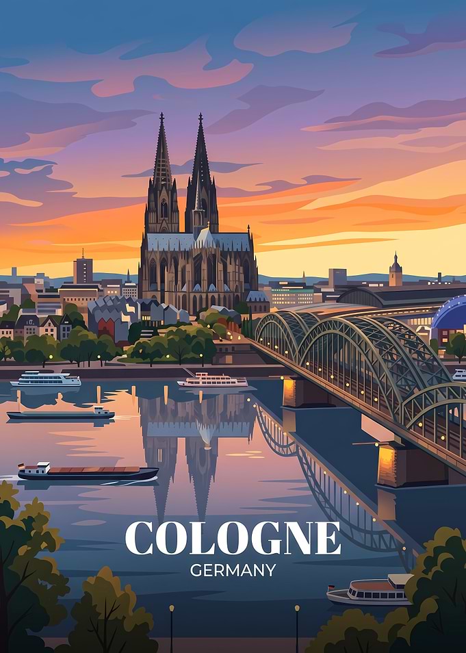 Cologne Germany Sunset Travel Poster