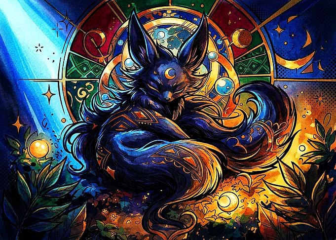 Mystical Celestial Fox Stained Glass Art