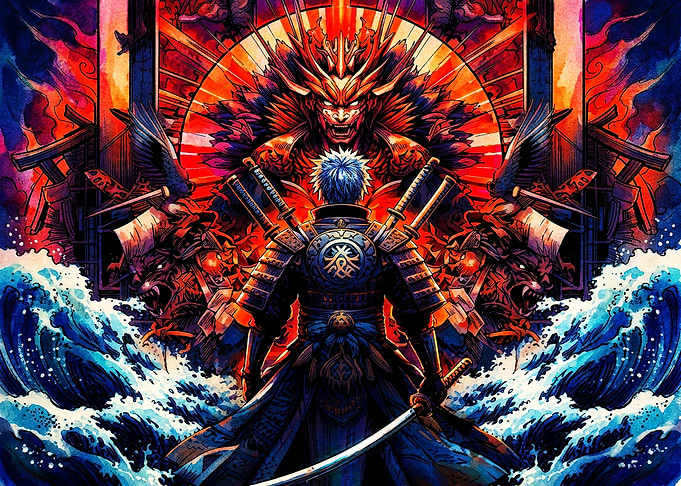 Samurai Warrior Facing Demon Spirit