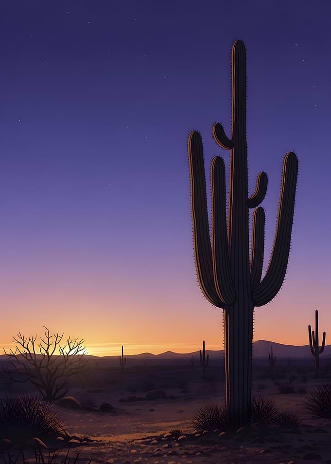 Saguaro Cactus at Desert Sunset