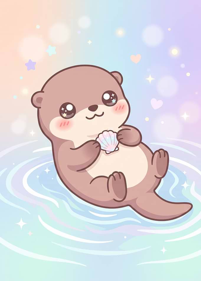 Cute Kawaii Otter with Seashell