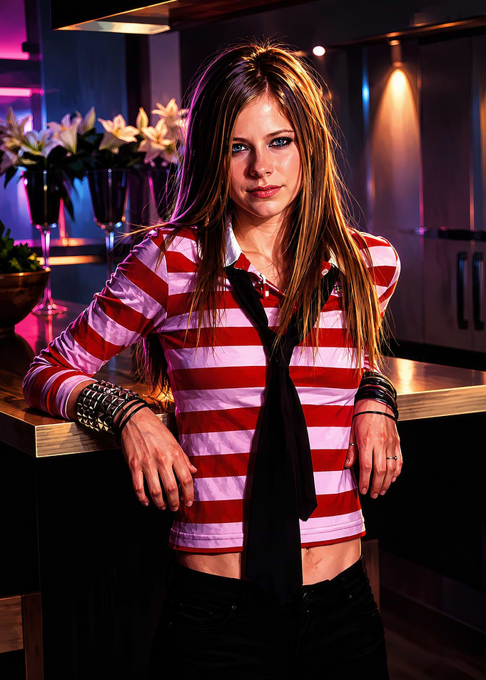 Avril Lavigne in Striped Polo