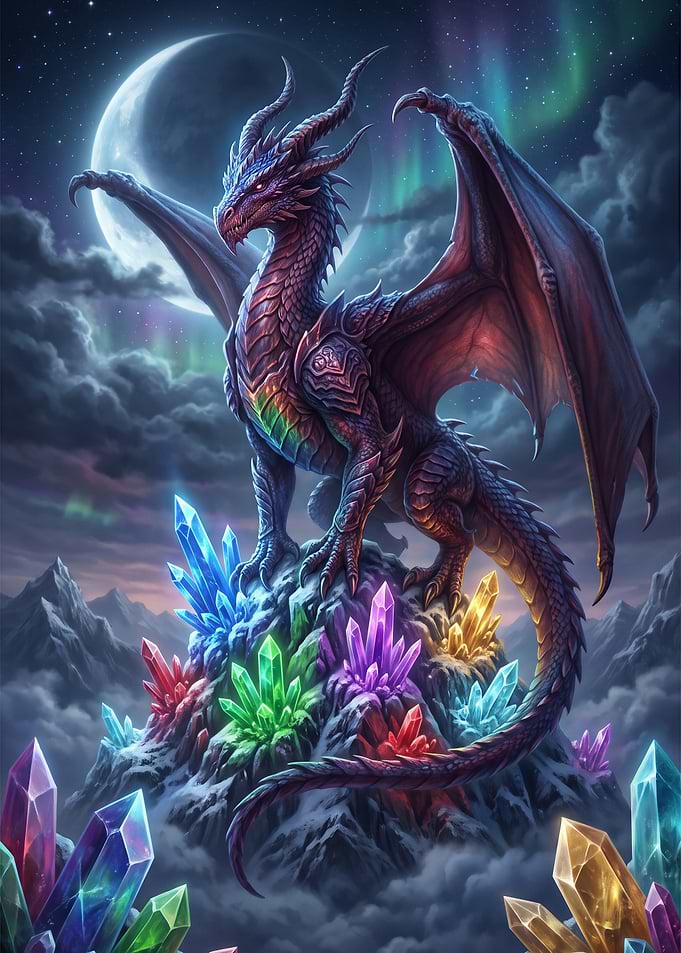 Majestic Dragon Perched on Crystal Mountain