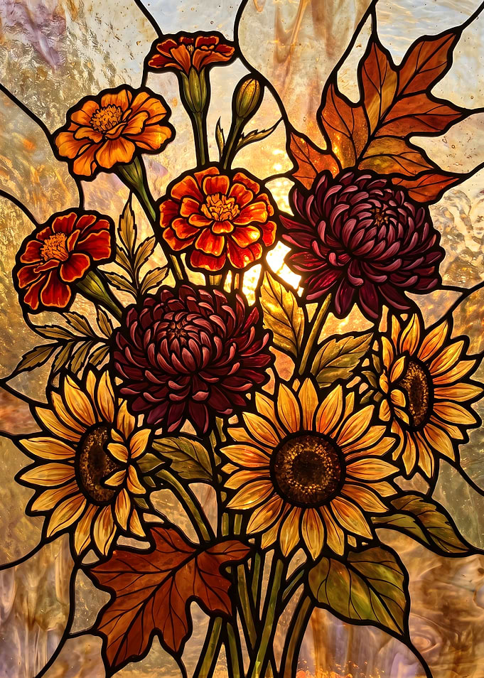 fall Floral Stained Glass Art