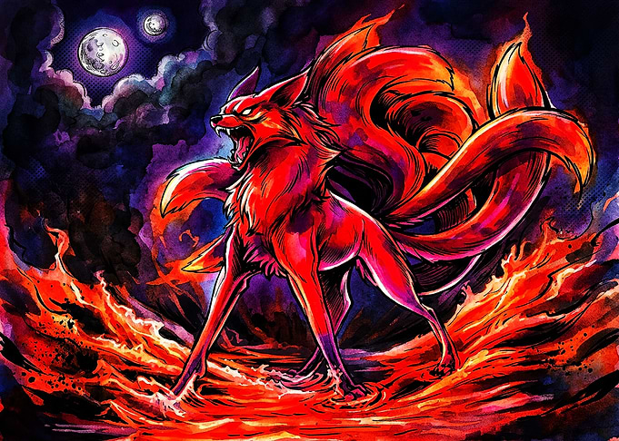 Nine-Tailed Fox Demon in Flames