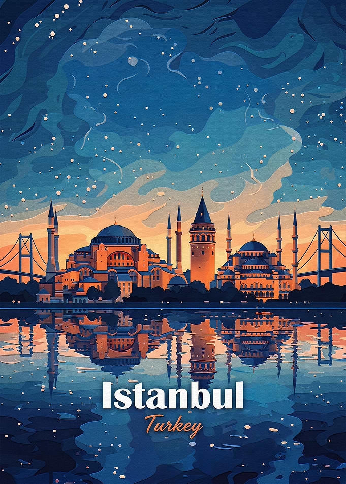 Istanbul Turkey Skyline Travel Poster