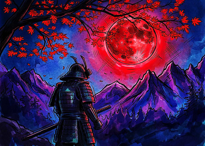 Samurai Under a Blood Red Moon