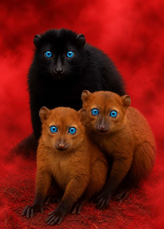 Three Lemurs with Striking Blue Eyes