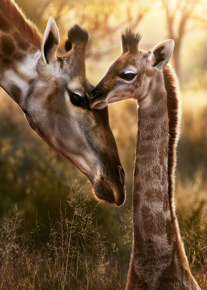 Tender Giraffe Mother and Calf