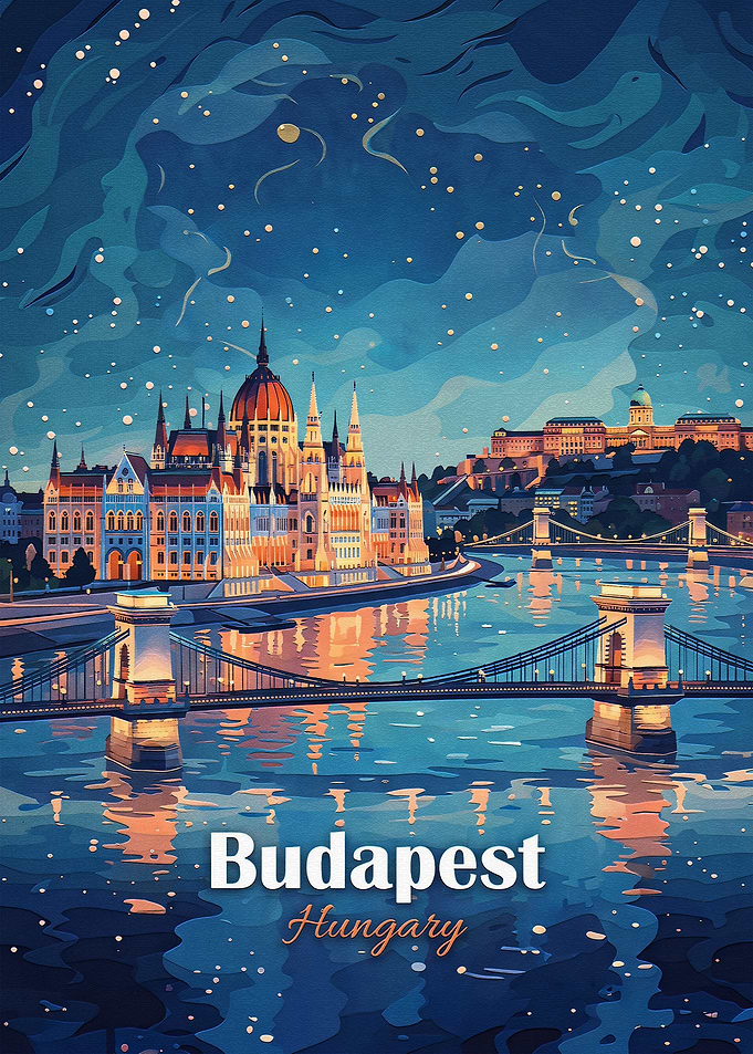 Budapest Hungary Night Cityscape Poster