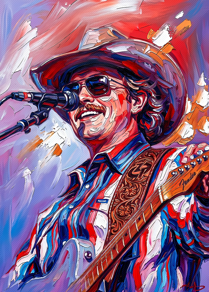 Vibrant Oil Painting of Country Musician
