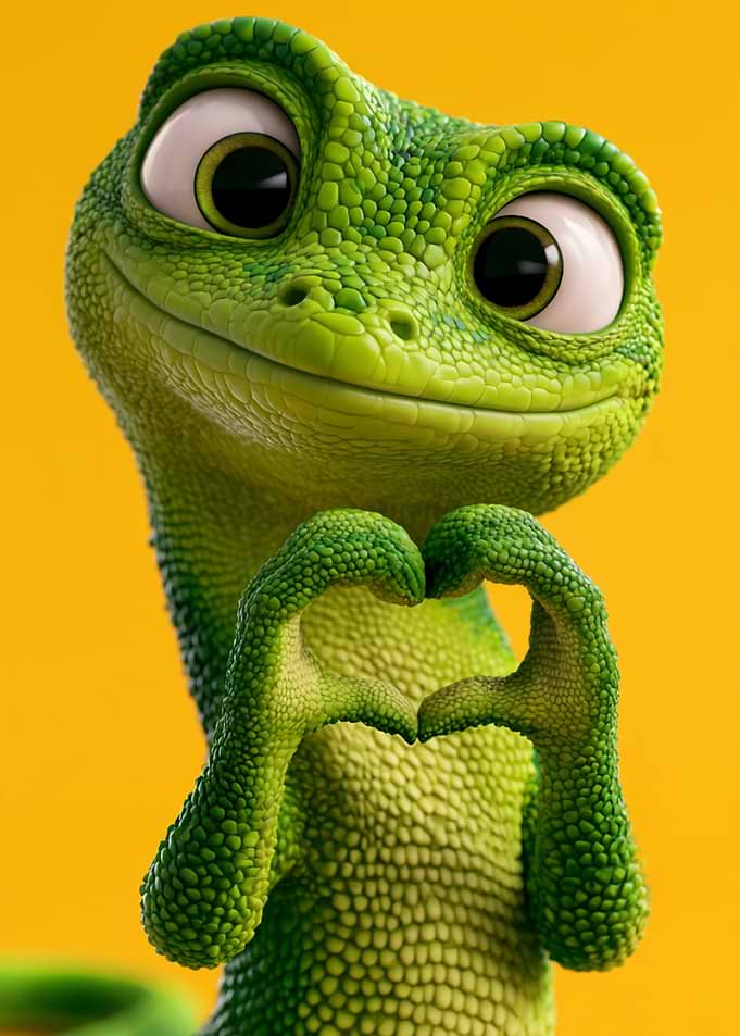 Cute Green Gecko Making Heart Shape