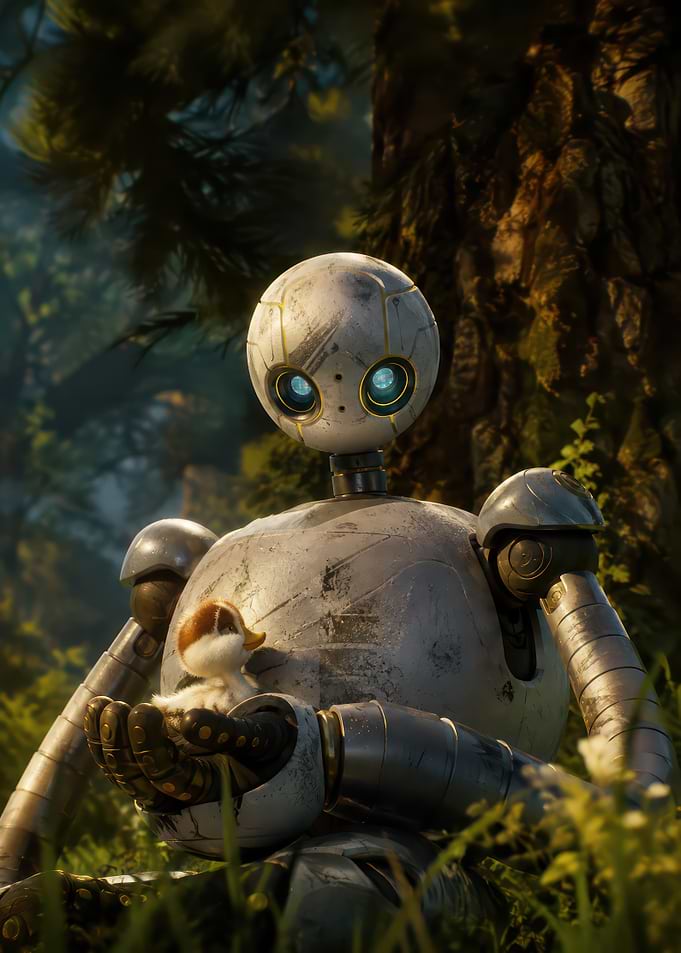 Robot Holding a Small Duckling