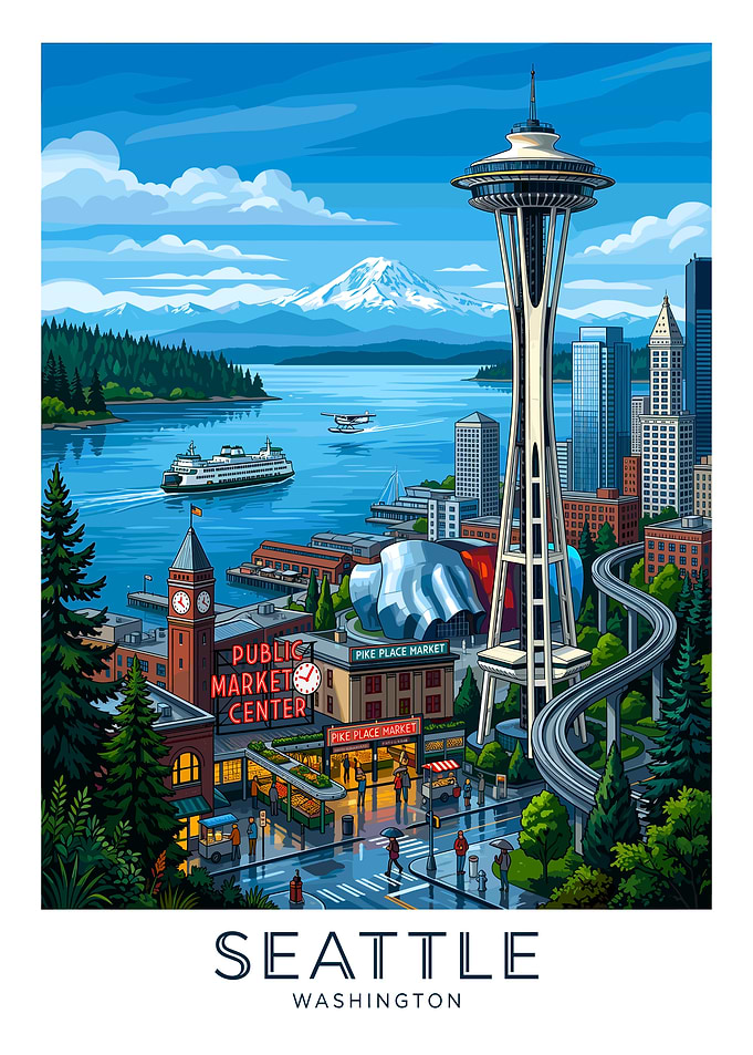 Seattle Washington Travel Poster
