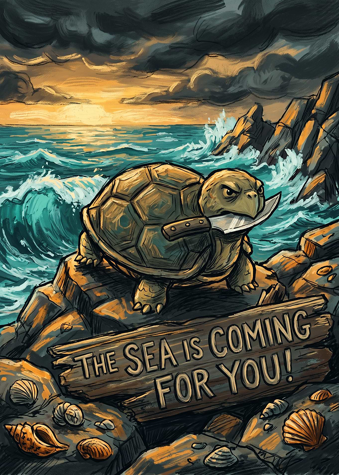 Angry Turtle With Knife Poster