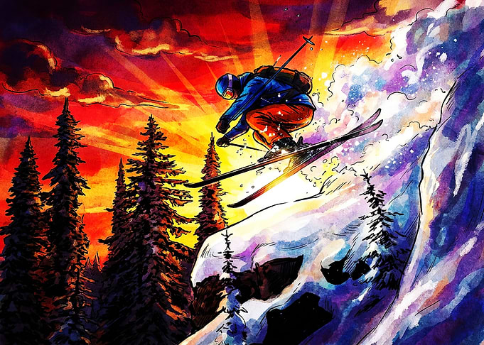 Skier Jumping at Sunset