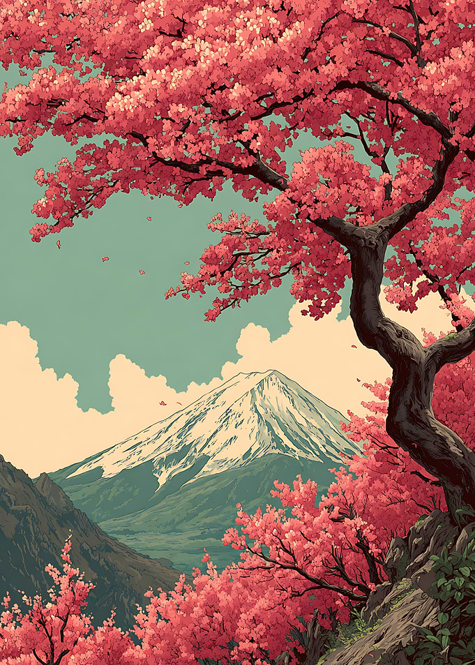 Mount Fuji and Cherry Blossoms