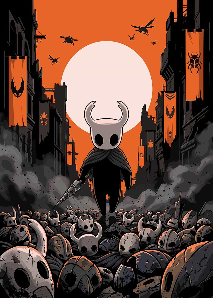 Hollow Knight Standing Amidst Fallen Masks