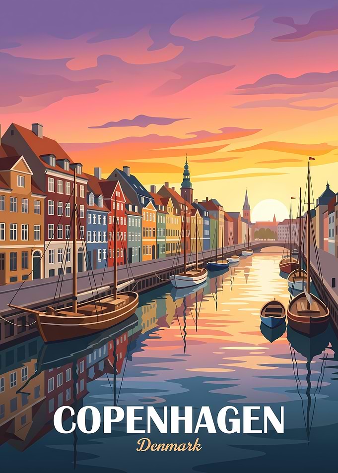 Copenhagen Nyhavn Sunset Travel Poster