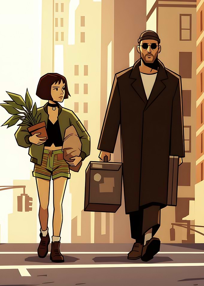 Leon and Mathilda Walking Illustration