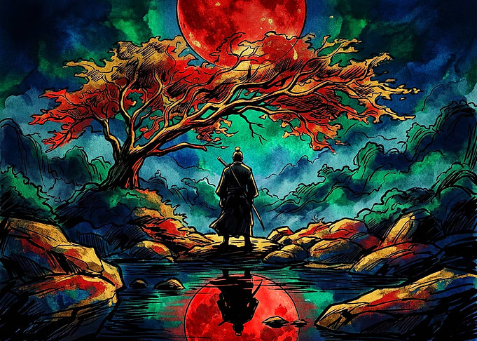 Samurai Under a Blood Moon