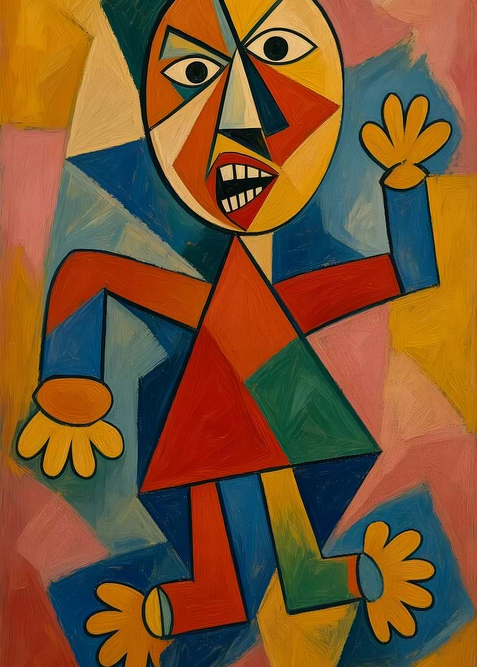 Cubist Style Abstract Figure Painting
