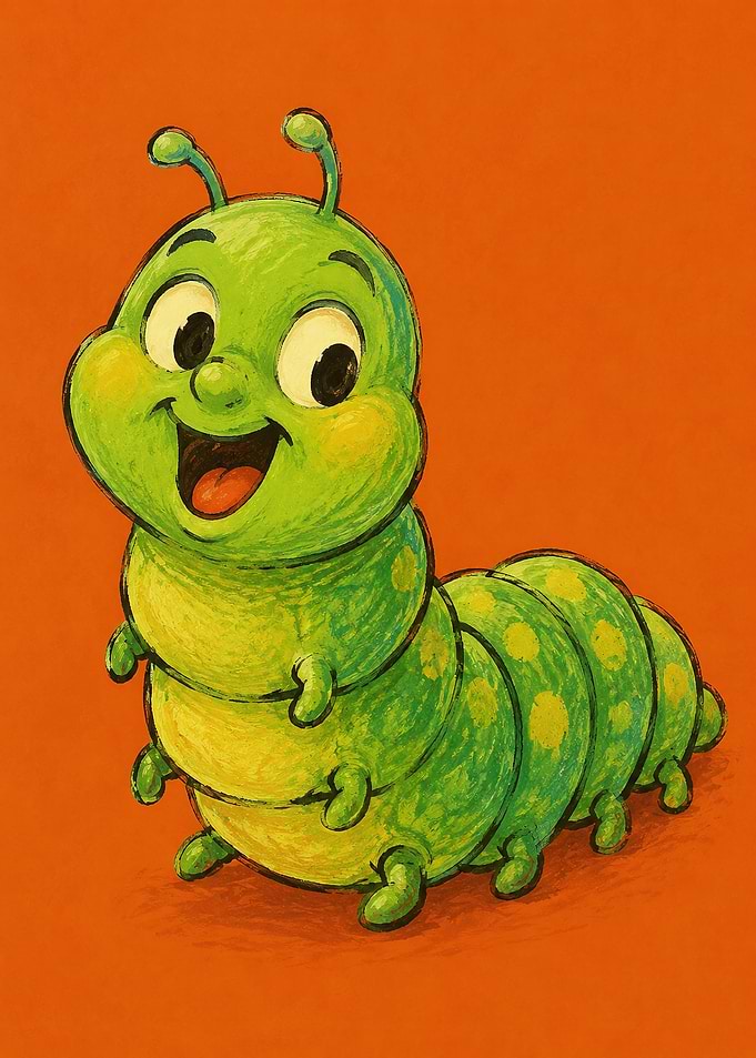 Cute Green Cartoon Caterpillar Illustration