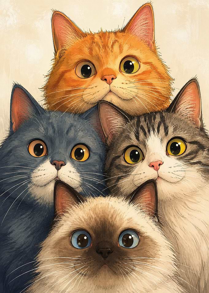 Four Adorable Cats Portrait