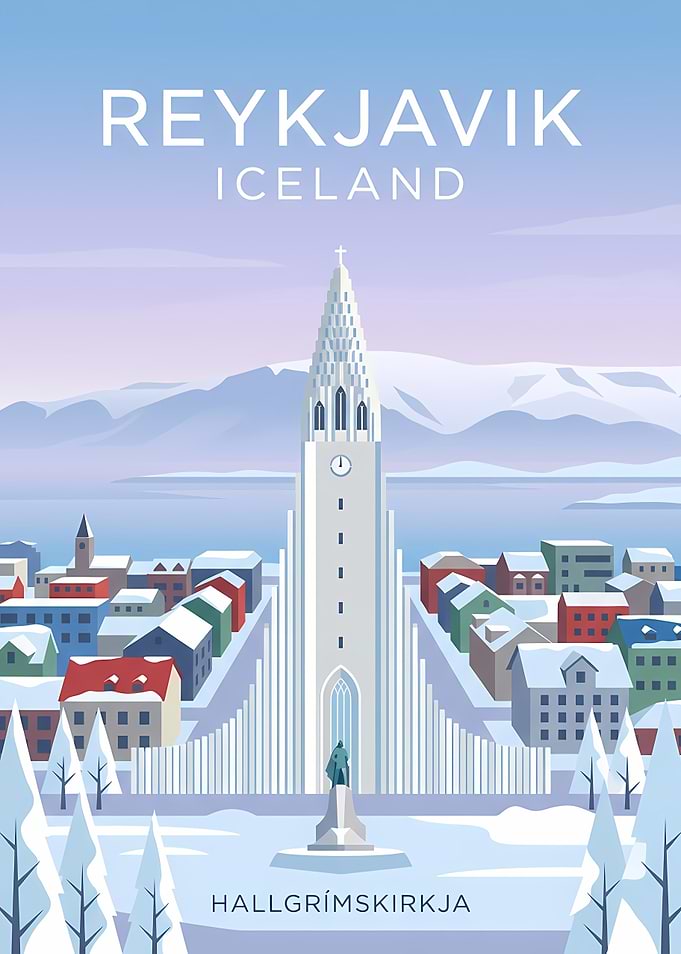 Reykjavik Iceland Hallgrimskirkja Travel Poster