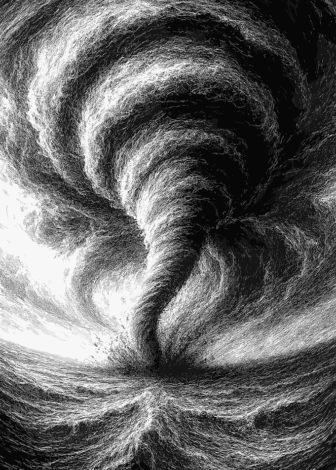 Dramatic Black and White Tornado Illustration