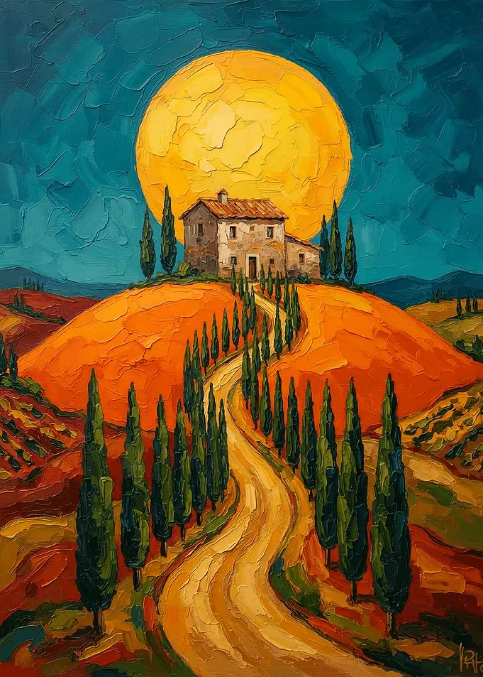 Tuscan Villa Under Golden Moon