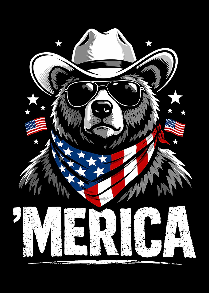 Patriotic Cowboy Bear 'Merica Graphic