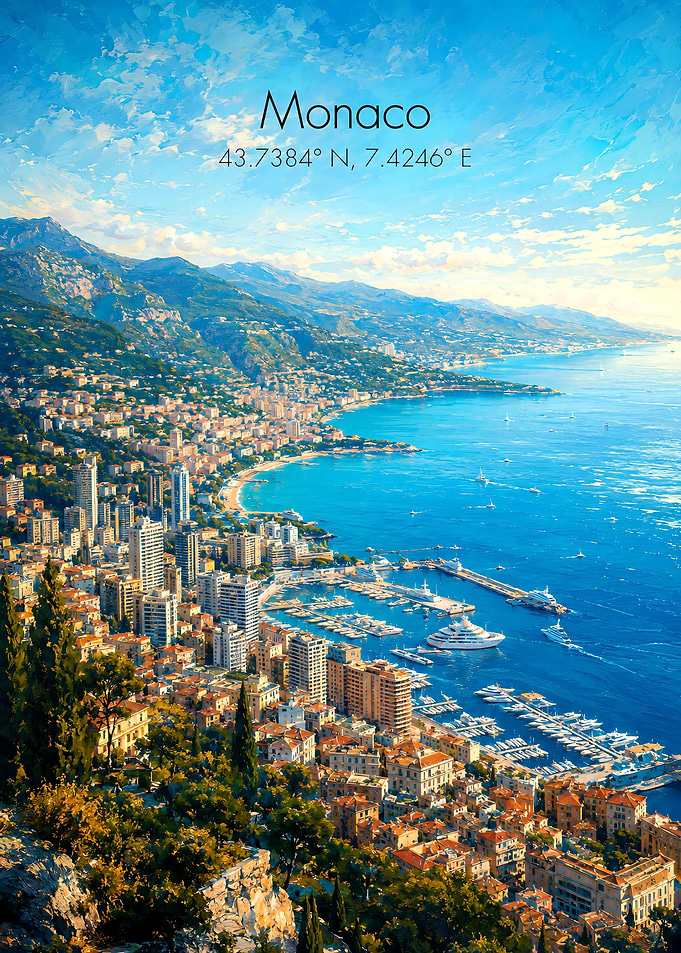 Monaco Coastal Cityscape Art