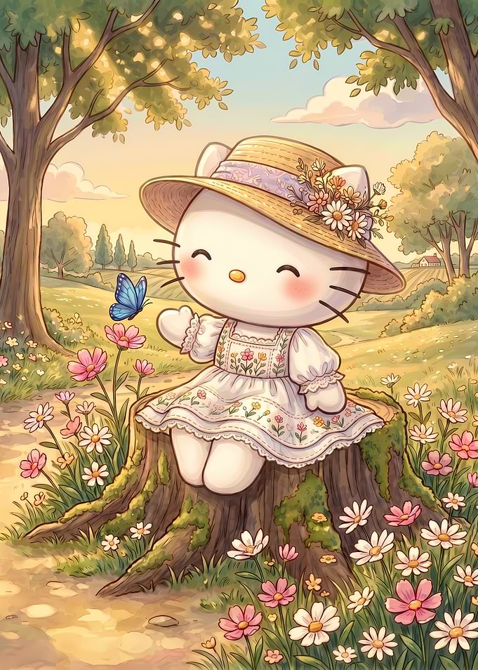 Hello Kitty in a Floral Meadow