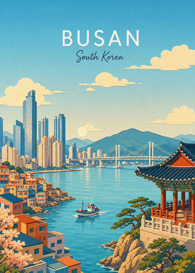 Busan South Korea Travel Poster